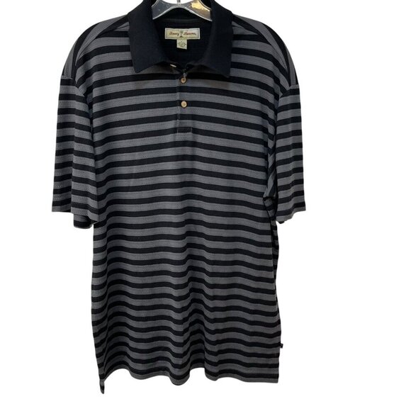 Tommy Bahama Other - Tommy Bahama Polo Shirt Men’s Size Large Silk Blend Stripes Black and Gray
